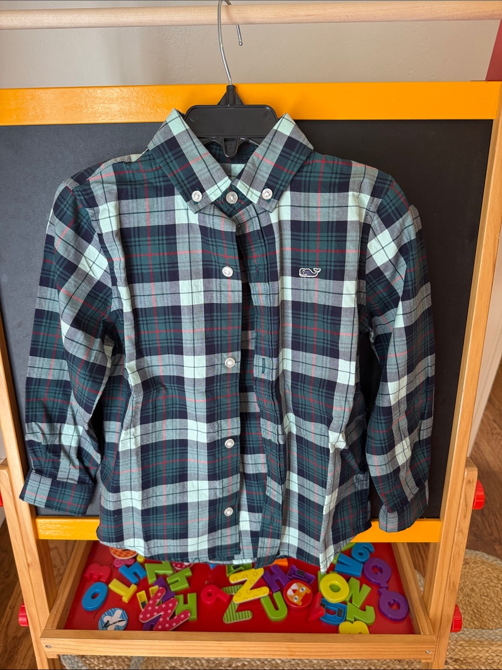 Vineyard Vines Boys Plaid Button-Down Shirt in Green and Navy